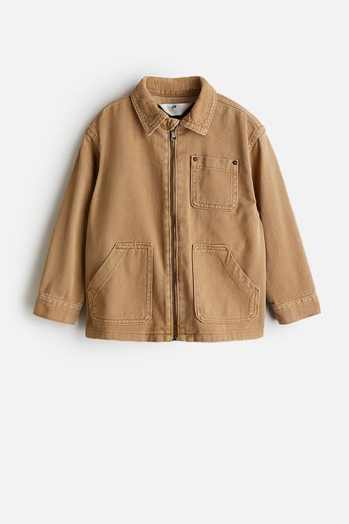 Corduroy-collar cotton overshirt - beige