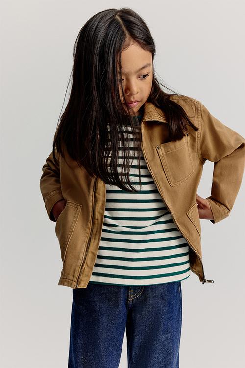 Corduroy-collar cotton overshirt - beige