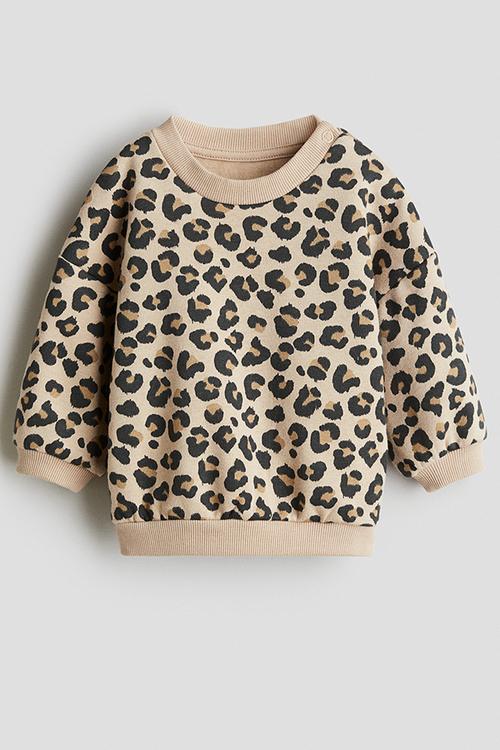 Printed brushed-inside sweatshirt - beige leopard print