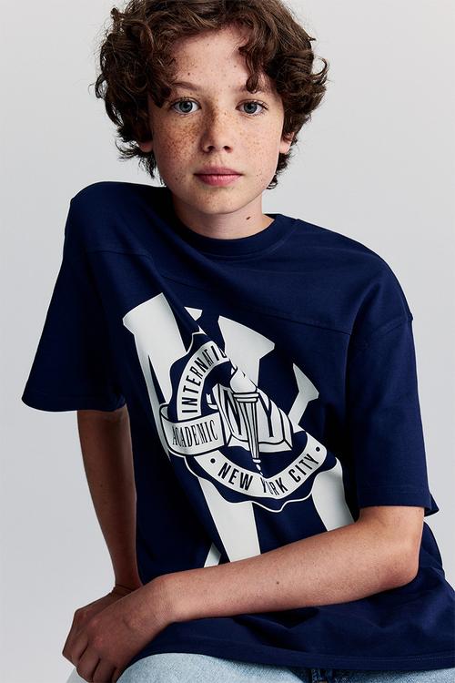 Oversized printed T-shirt - navy blue/ny