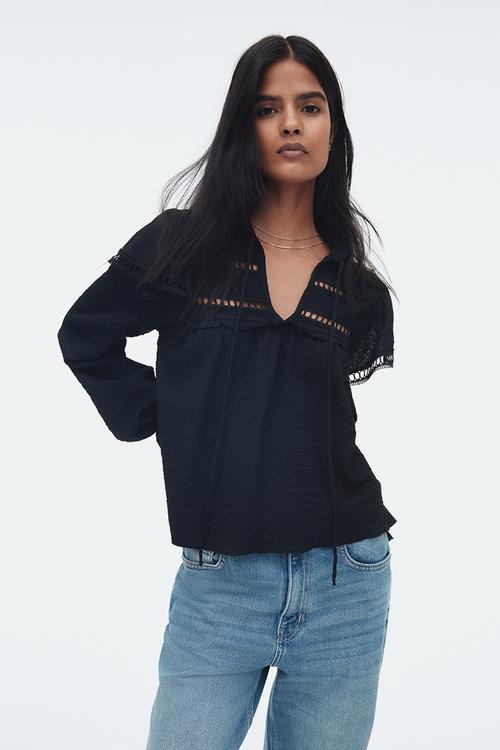 Textured jersey blouse - black