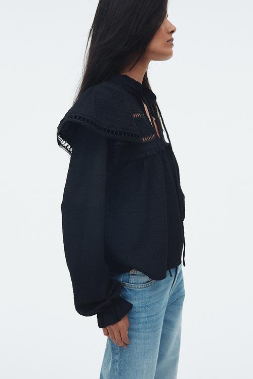 Textured jersey blouse - black