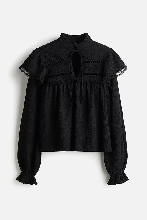 Textured jersey blouse - black