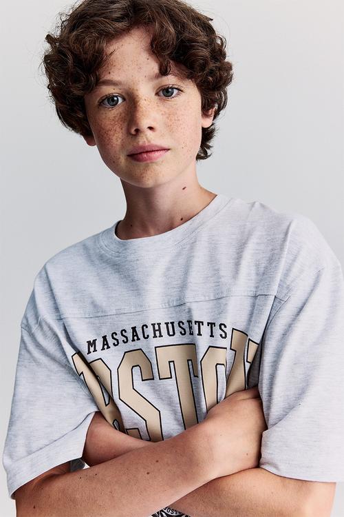 Oversized printed T-shirt - grey marl/boston