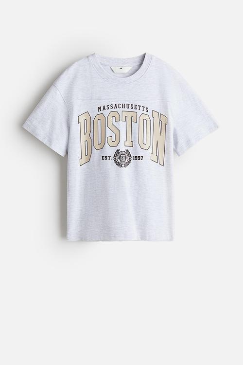 Oversized printed T-shirt - grey marl/boston