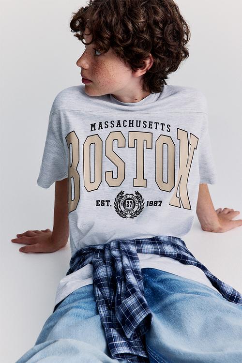 Oversized printed T-shirt - grey marl/boston