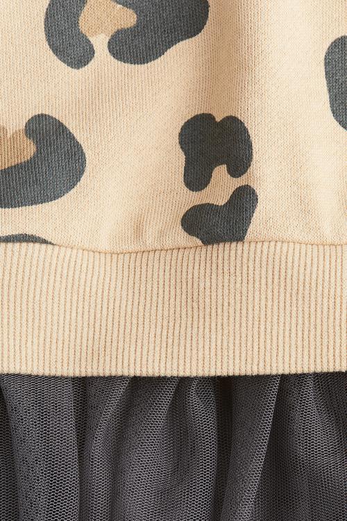 Tulle-skirt sweatshirt dress - beige/leopard print