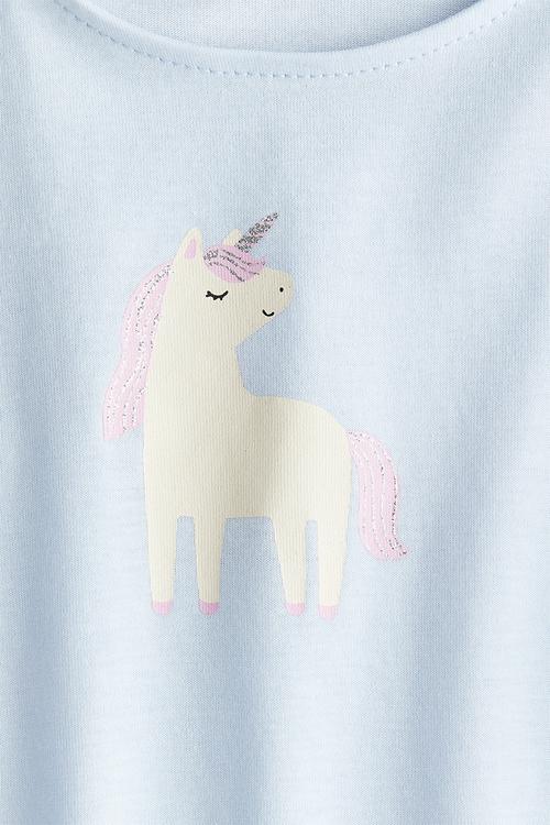 Printed flutter-sleeved top - light blue/unicorn 