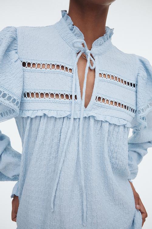 Textured jersey blouse - light blue 