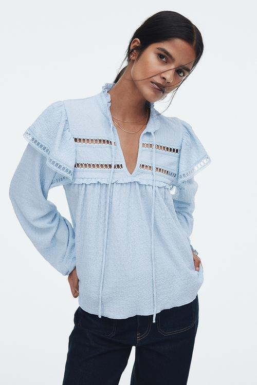 Textured jersey blouse - light blue 