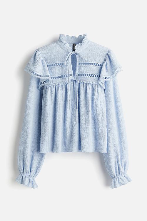 Textured jersey blouse - light blue 