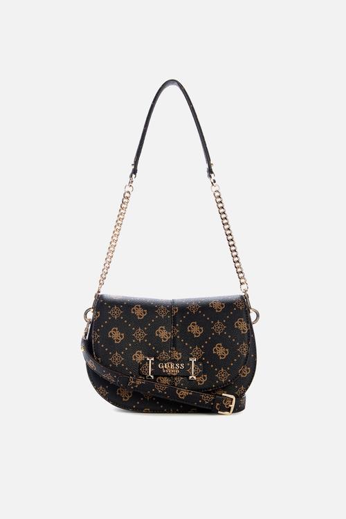 Carrie logo flap shoulder bag- espresso logo