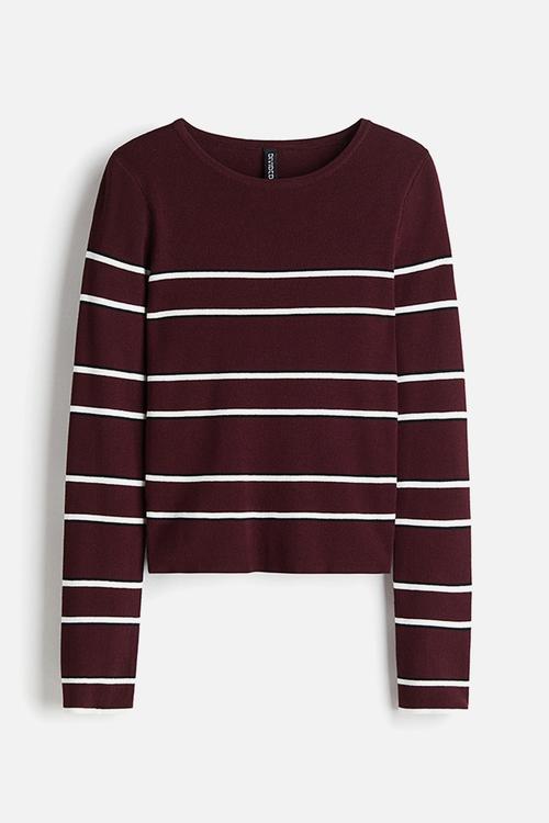 Long-sleeved jumper -  burgundy/white striped