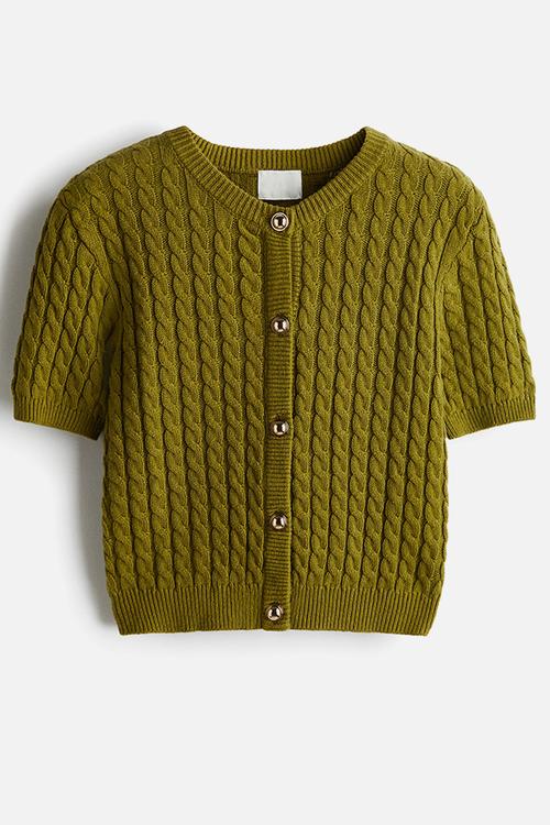 Cable-knit cardigan - olive green 