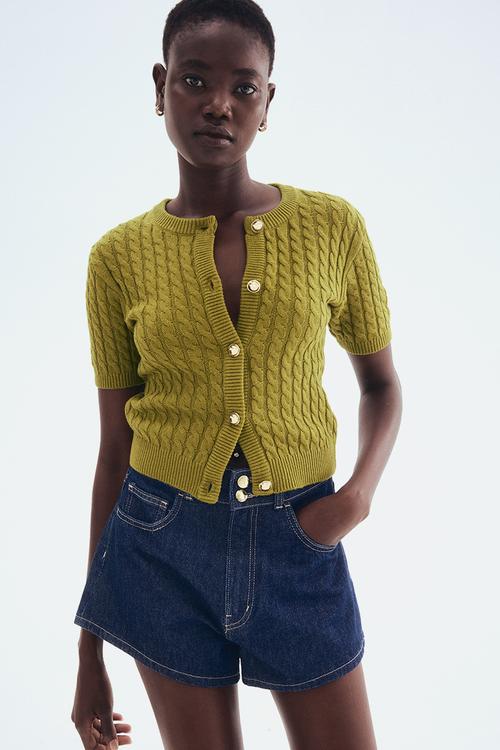 Cable-knit cardigan - olive green 