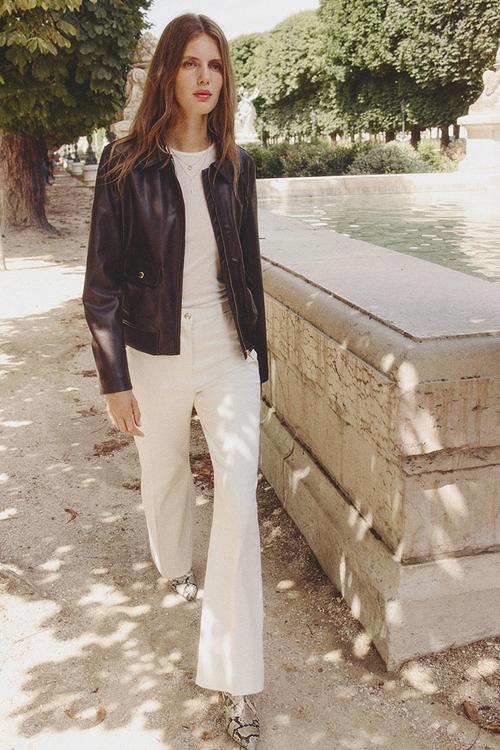 Flared twill trousers - white