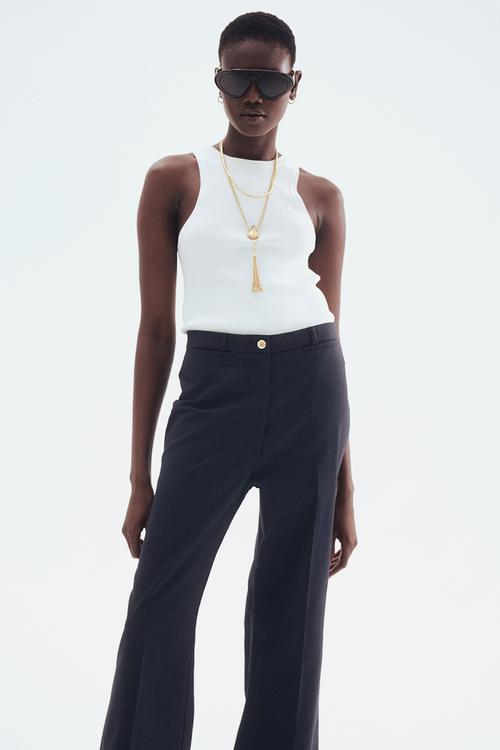 Flared twill trousers - navy blue 