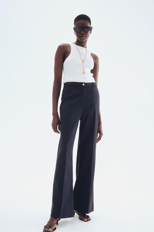 Flared twill trousers - navy blue 