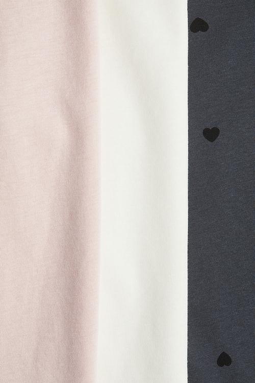3 pack cotton jersey tops - light pink hearts
