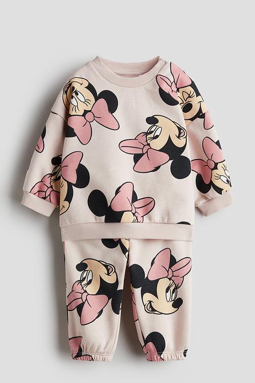2 piece printed sweatshirt set - light pink minnie mouse