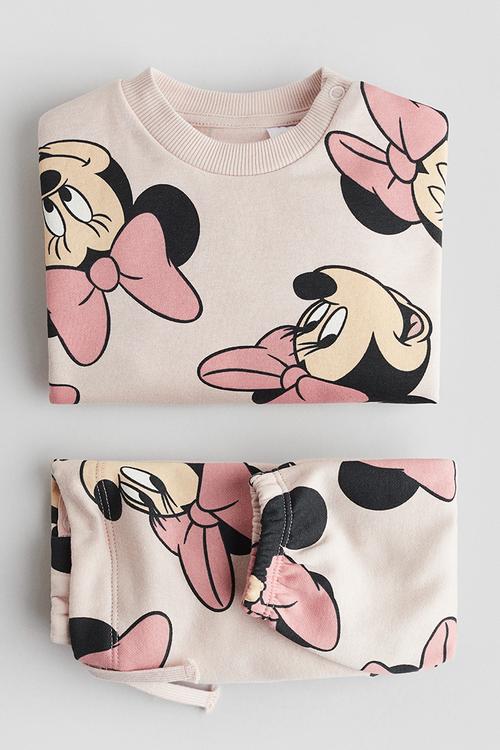 2 piece printed sweatshirt set - light pink minnie mouse
