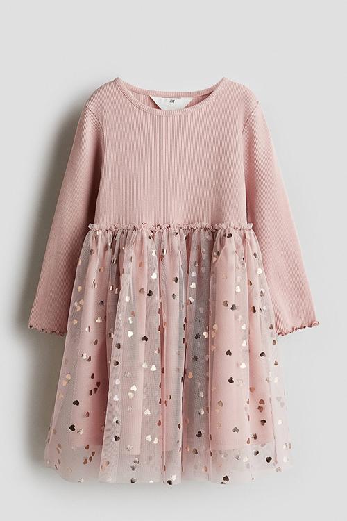 Tulle dress - dusty pink hearts 