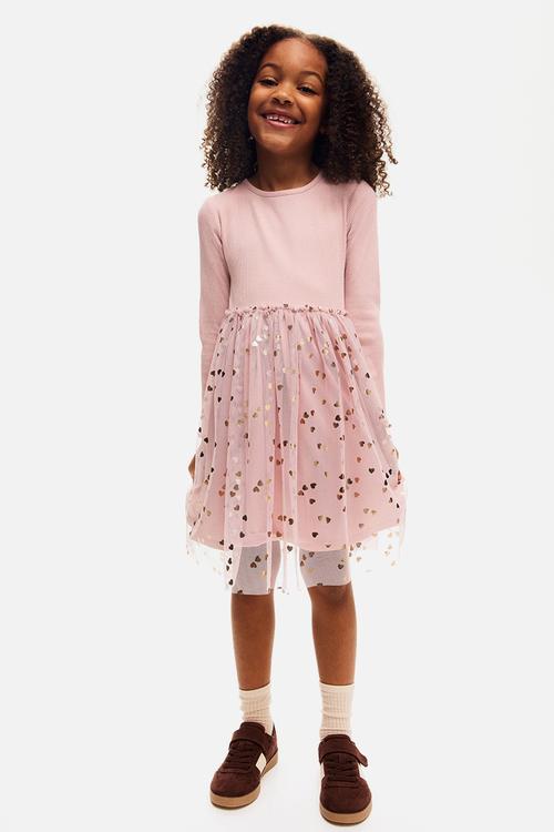 Tulle dress - dusty pink hearts 