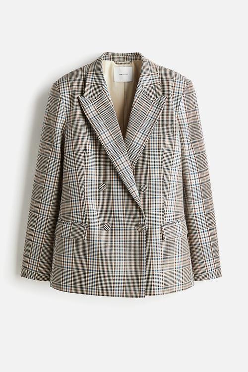 Oversized twill blazer - light grey checked
