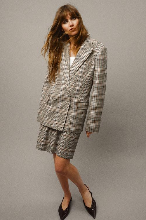 Oversized twill blazer - light grey checked