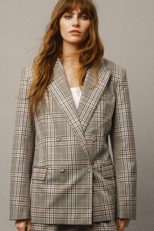 Oversized twill blazer - light grey checked