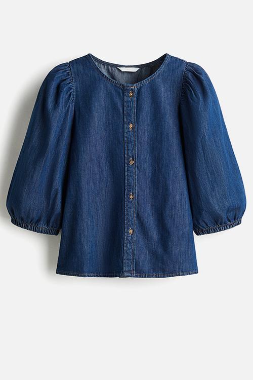 Balloon-sleeved denim blouse - denim blue