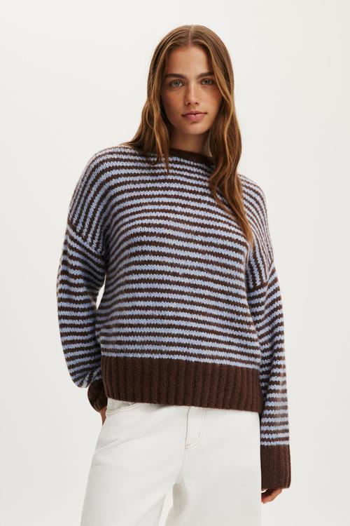 Luxe crew sweater - lofty iced marine oak stripe