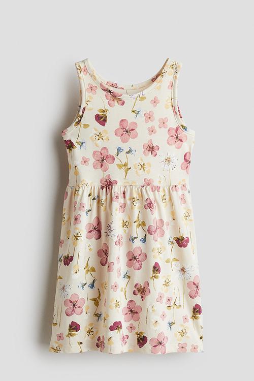 Patterned jersey dress - light beige floral 