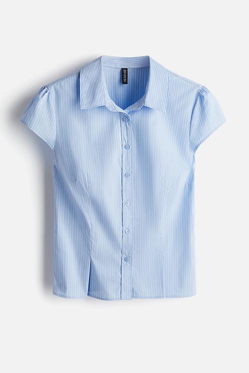 Short-sleeved shirt - light blue striped