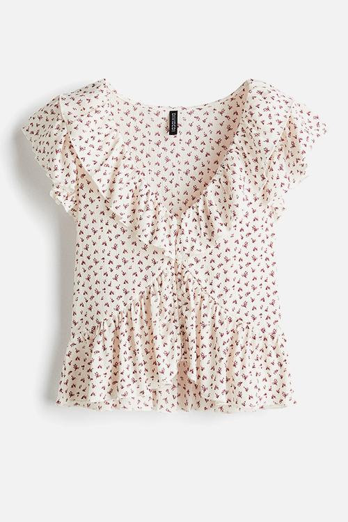 Flounce-collar top - cream floral 