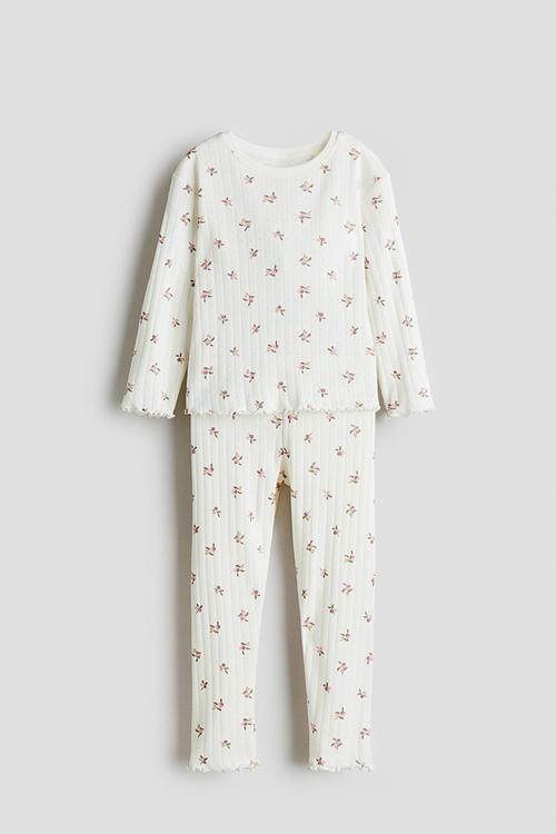 Ribbed cotton pyjamas - white/berries