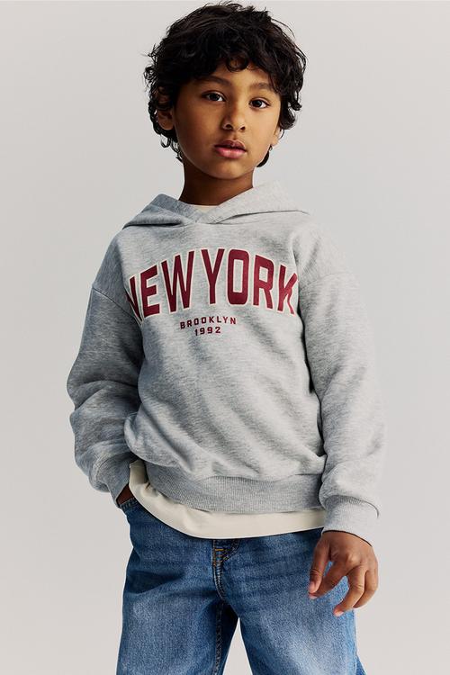 Printed hoodie - grey marl/new york