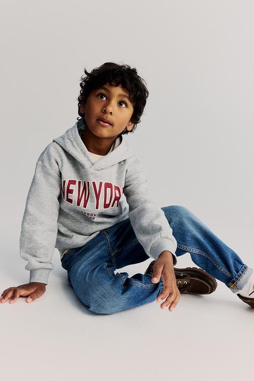 Printed hoodie - grey marl/new york