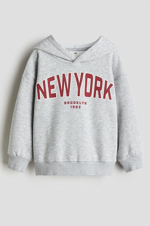 Printed hoodie - grey marl/new york