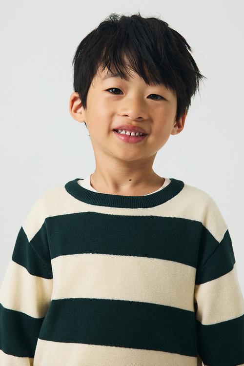 Cotton jumper - dark green & cream striped 