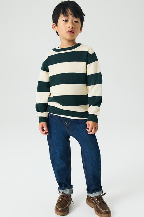 Cotton jumper - dark green & cream striped 