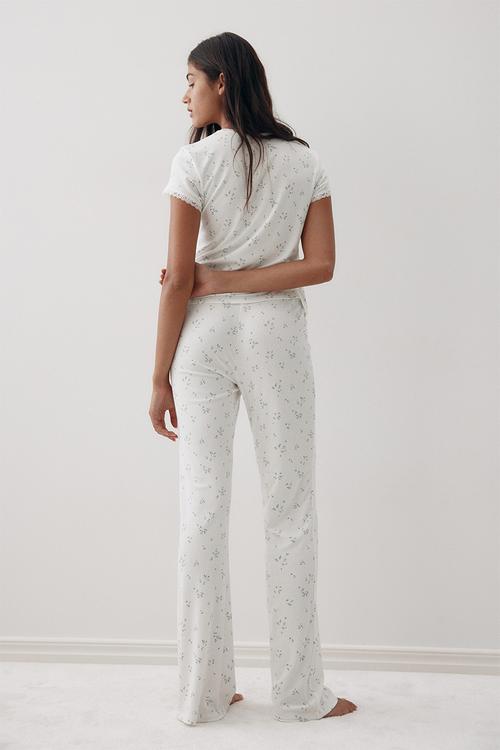 Ribbed modal pyjamas - white & blue floral