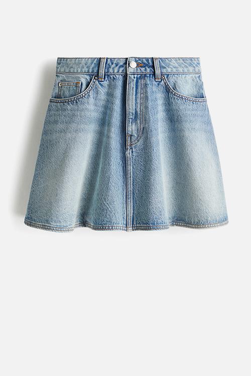 Flared denim mini skirt - light denim blue
