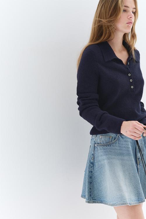 Flared denim mini skirt - light denim blue