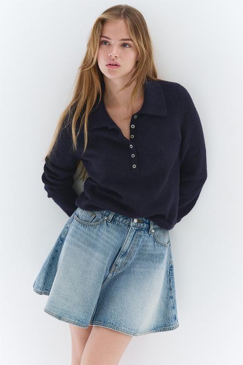 Flared denim mini skirt - light denim blue