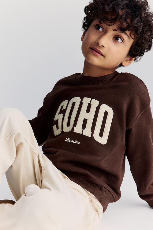 Printed crew-neck sweatshirt -  brown/soho