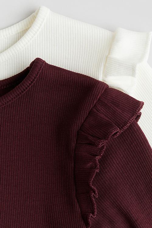 2-pack ribbed cotton tops - dark red/white 