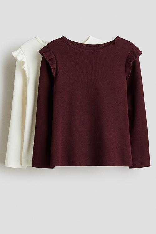 2-pack ribbed cotton tops - dark red/white 