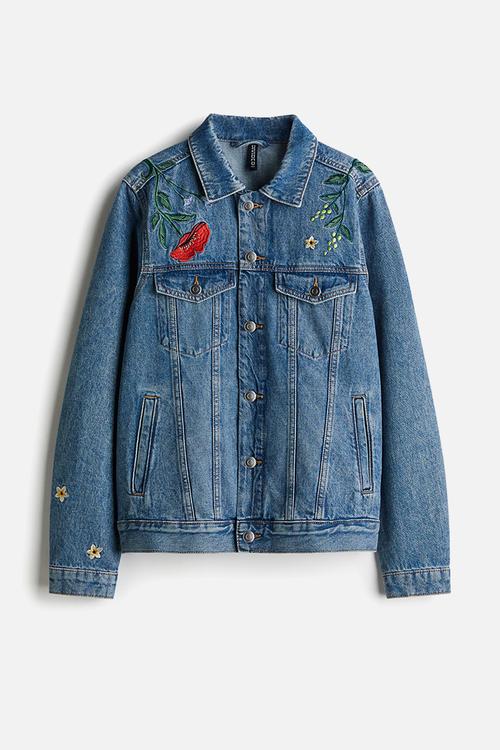 Embroidered denim jacket - denim blue flowers