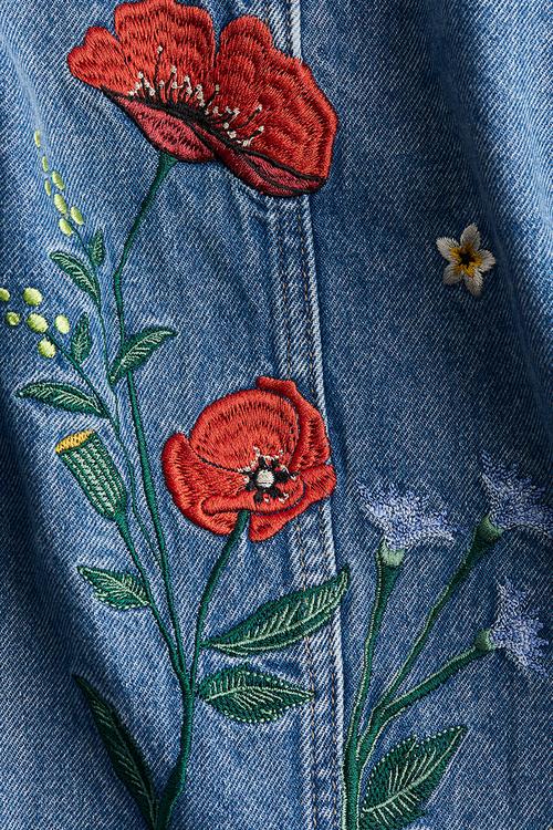 Embroidered denim jacket - denim blue flowers
